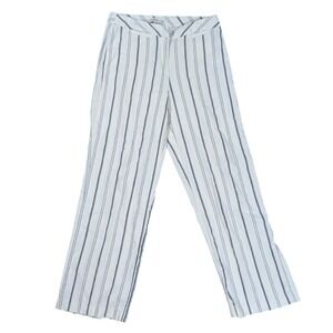 Coldwater Creek Women 4P White Blue Striped Linen Blend Straight Leg Pants 18036